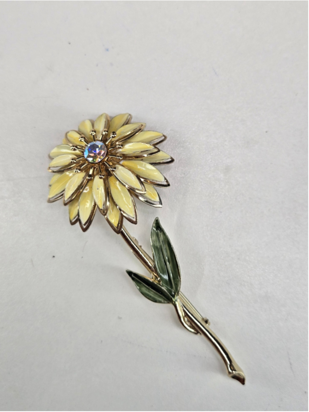 Vintage Coro Gold-Tone Cream Flower Brooch Rhinestone Large Collectible Daisy - Picture 13 of 13